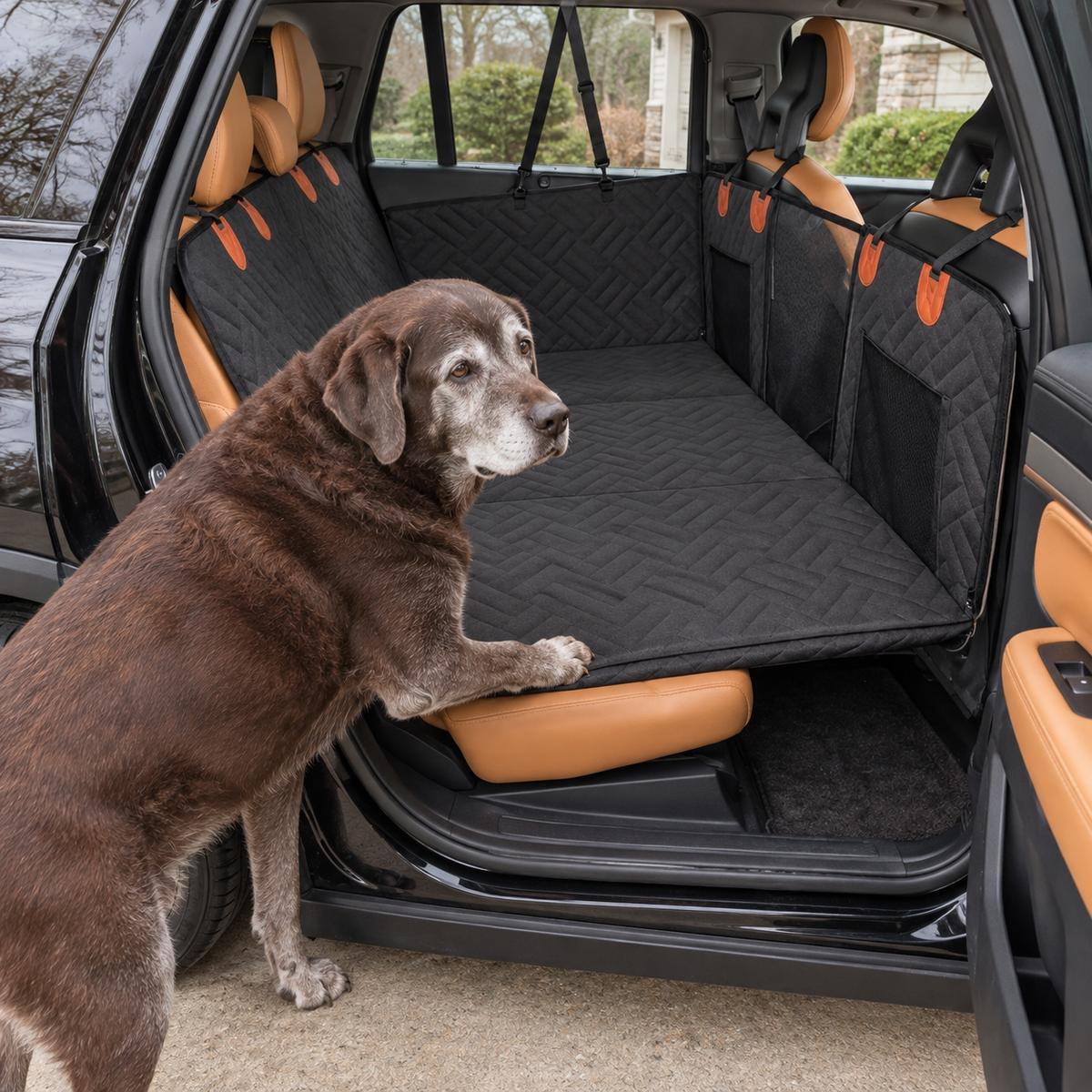 Hard Bottom Dog Car Seat Cover - Solid Footing for Senior Dogs